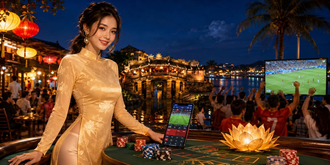 Phụ nữ mặc áo dài đặt cược trực tuyến tại phố cổ Hội An