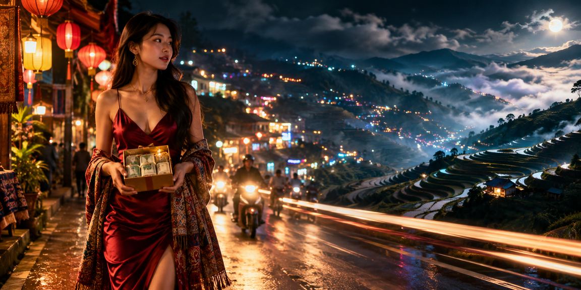 Khung cảnh chợ đêm Sa Pa với người chơi casino online trên điện thoại